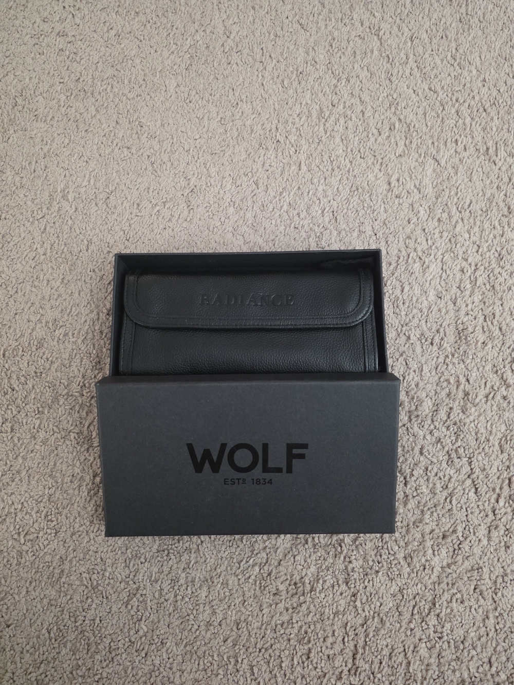WOLF Black Leather Travel Jewelry Roll